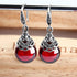 Silver Round Garnet Drop Earrings